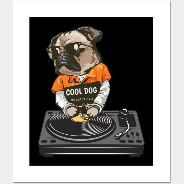 dj prisoner pug dog Wall Art by Fresh aus